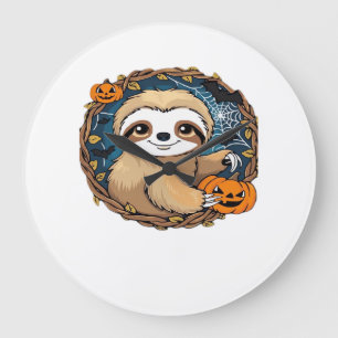Halloween-Faultier, Kürbis, Fledermaus, Spinne, Sp Große Wanduhr