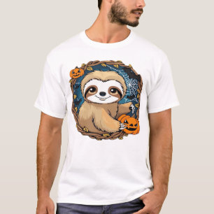 Halloween-Faultier, Kürbis, Fledermaus, Spinne, Sp T-Shirt