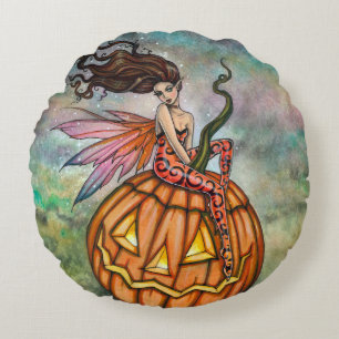 Halloween-Fee und Kürbiskunst Rundes Kissen