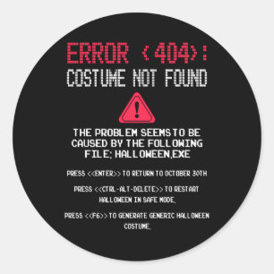 Halloween-Fehler 404 Kostüm nicht gefunden Bekleid Runder Aufkleber