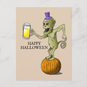 Halloween-Feier mit einem schönen Glas Bier Feiertagspostkarte