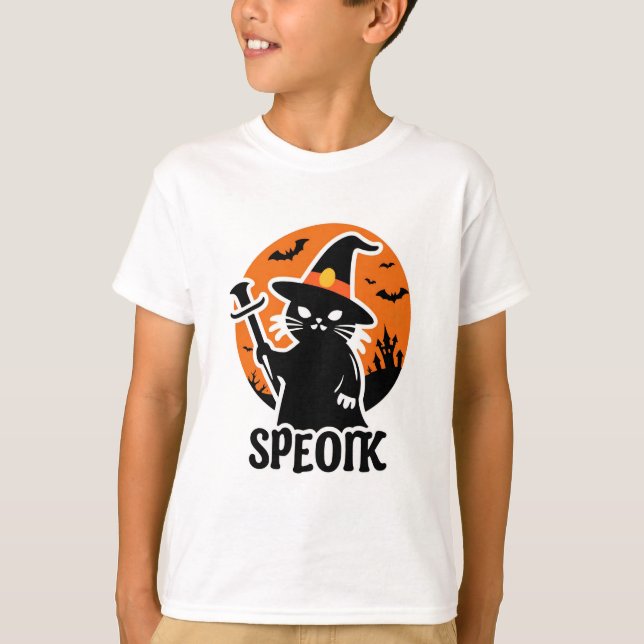 Halloween-Feier mit Wizard Hat Black Cat Ma T-Shirt (Vorderseite)