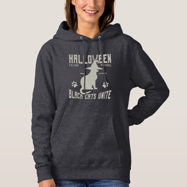 Halloween Feline Patrol: Schwarze Katzen vereint Hoodie (Vorderseite)