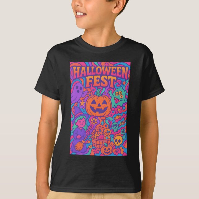 Halloween Fest bunt Retro Männchen Unisex T-Shirt (Vorderseite)