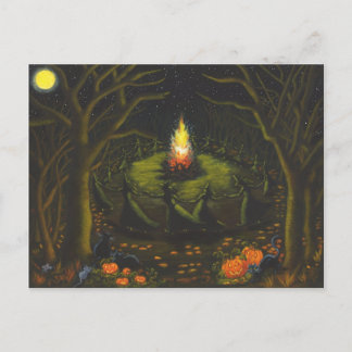 Halloween, Feuer, Hexen, Coven, Magie, Tanz Postkarte