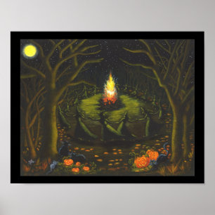 Halloween, Feuer, Hexen, Schwarz, Katze.Mäuse, Wal Poster