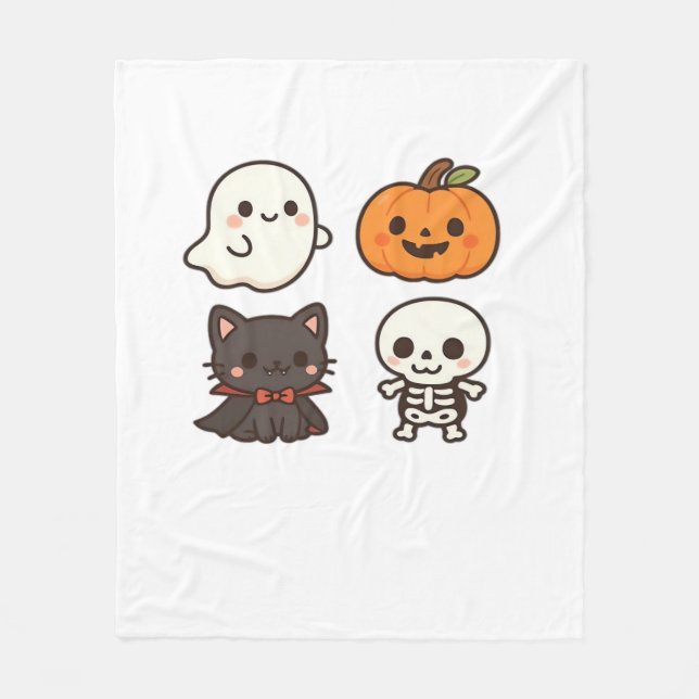 Halloween-Figuren – Geist, Kürbis, schwarze Katze  Fleecedecke (Vorderseite)