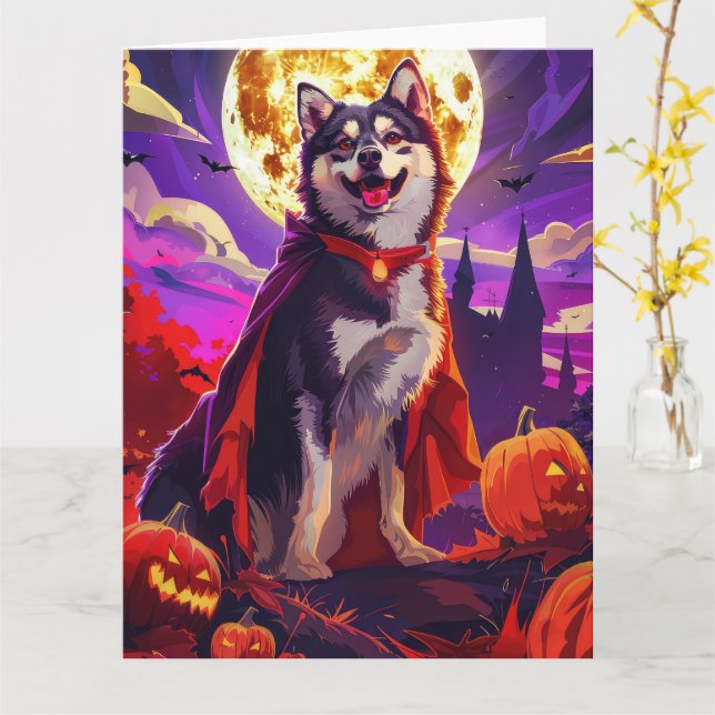 Halloween finnische Lapphund Vampire Pumpkins Beän Karte (Gelbe Blume)