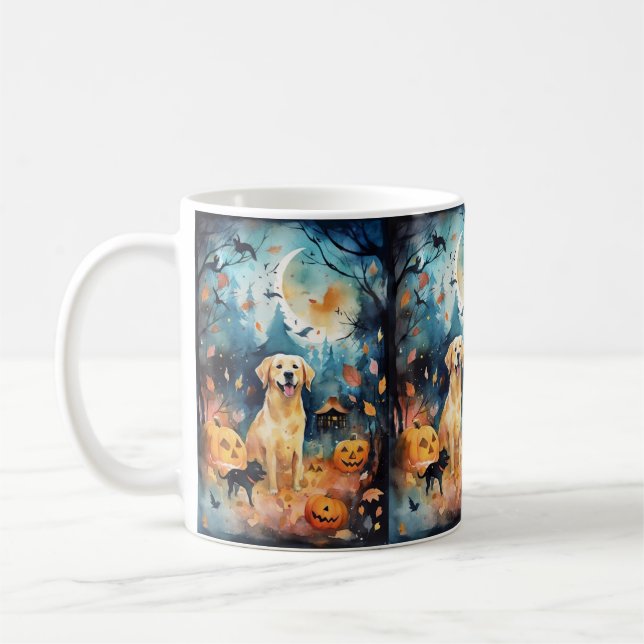 Halloween Finnischer Lappund mit Pumpkins Beängsti Kaffeetasse (Links)