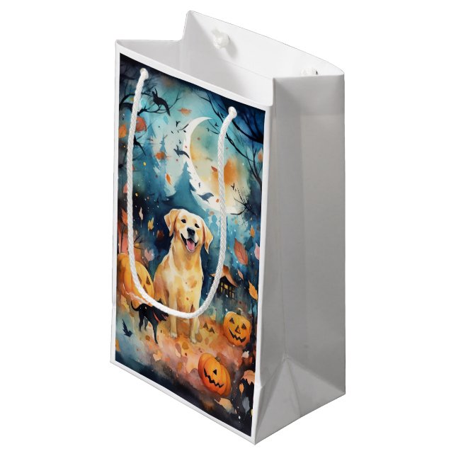 Halloween Finnischer Lappund mit Pumpkins Beängsti Kleine Geschenktüte (Vorderseite Schrägansicht)