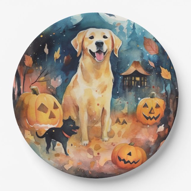 Halloween Finnischer Lappund mit Pumpkins Beängsti Pappteller (Vorderseite)