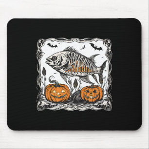Halloween Fish Skeleton Funny Spooky Fish Bone Gra Mousepad