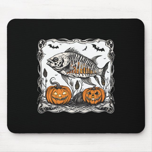 Halloween Fish Skeleton Funny Spooky Fish Bone Gra Mousepad (Vorne)