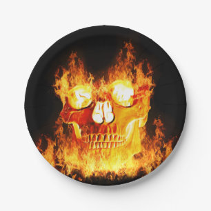 Halloween Flaming Skull Pappteller