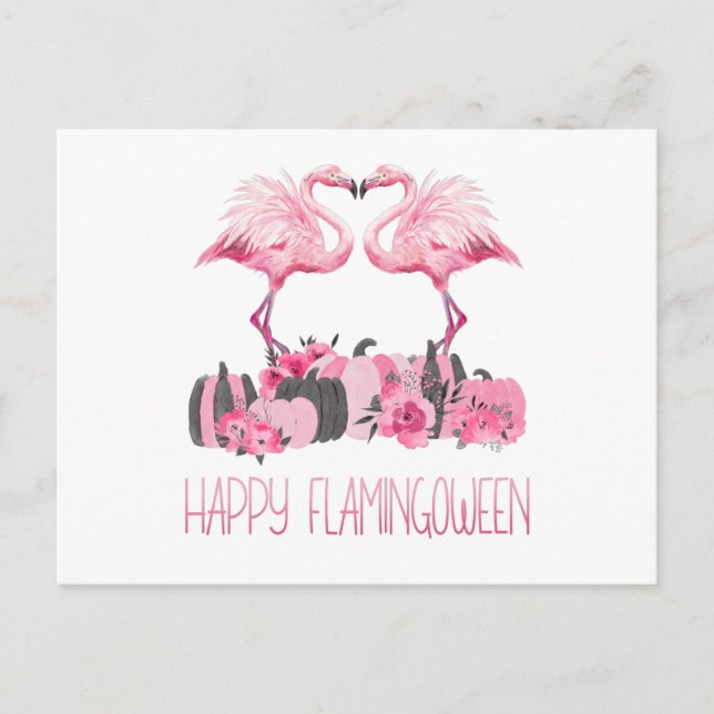 Halloween Flamingo Happy Flamingoween Watercolor Postkarte (Vorderseite)