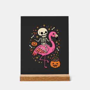 Halloween Flamingo Skelett Candy Eimer Vektor De Acrylschild