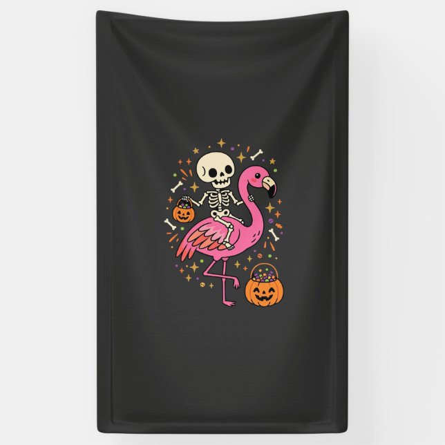 Halloween Flamingo Skelett Candy Eimer Vektor De Banner (Vertikal)