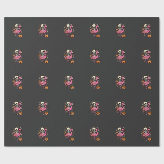 Halloween Flamingo Skelett Candy Eimer Vektor De Geschenkpapier (Flach)