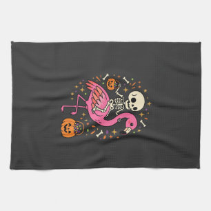 Halloween Flamingo Skelett Candy Eimer Vektor De Geschirrtuch