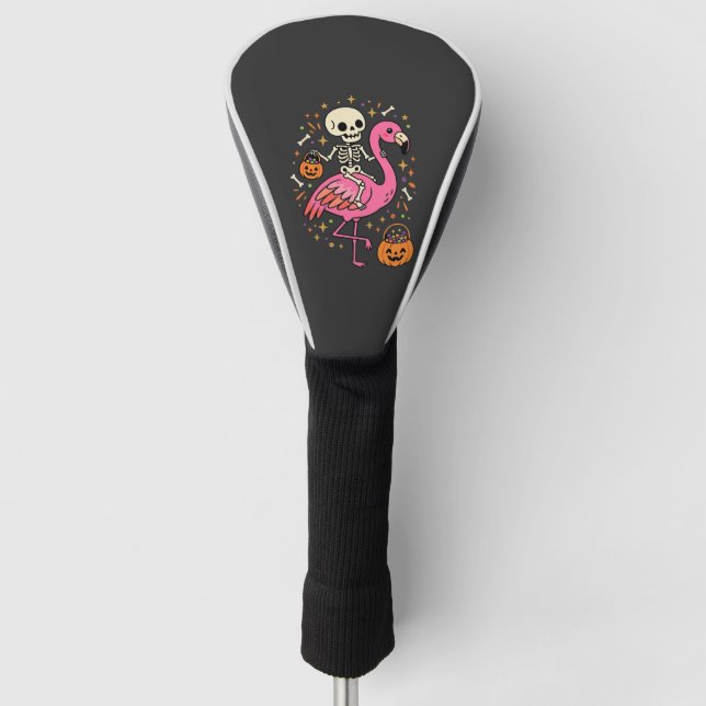 Halloween Flamingo Skelett Candy Eimer Vektor De Golf Headcover (Vorderseite)