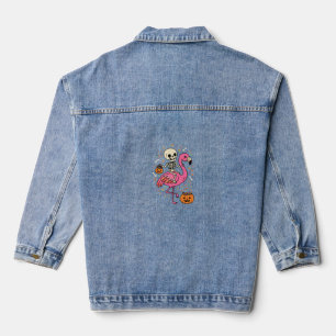 Halloween Flamingo Skelett Candy Eimer Vektor De Jeansjacke