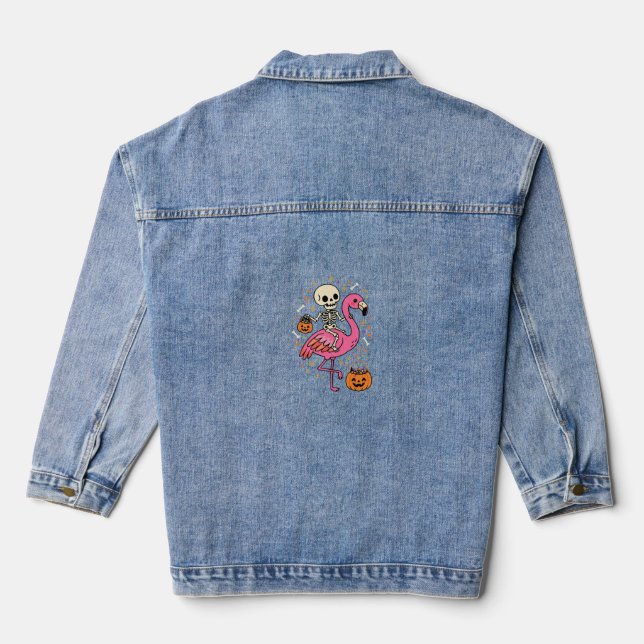 Halloween Flamingo Skelett Candy Eimer Vektor De Jeansjacke (Rückseite)