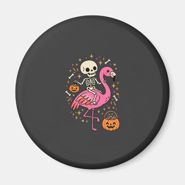 Halloween Flamingo Skelett Candy Eimer Vektor De Magnet (Vorne)