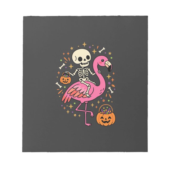 Halloween Flamingo Skelett Candy Eimer Vektor De Notizblock (Vorderseite)