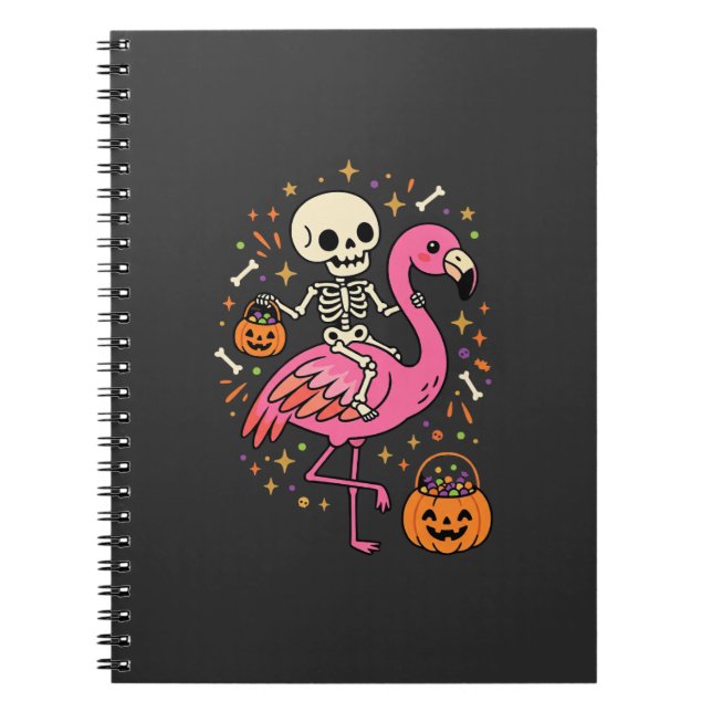 Halloween Flamingo Skelett Candy Eimer Vektor De Notizblock (Vorderseite)