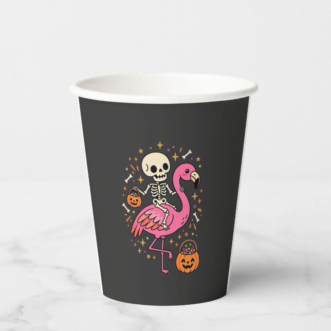 Halloween Flamingo Skelett Candy Eimer Vektor De Pappbecher (Vorderseite)