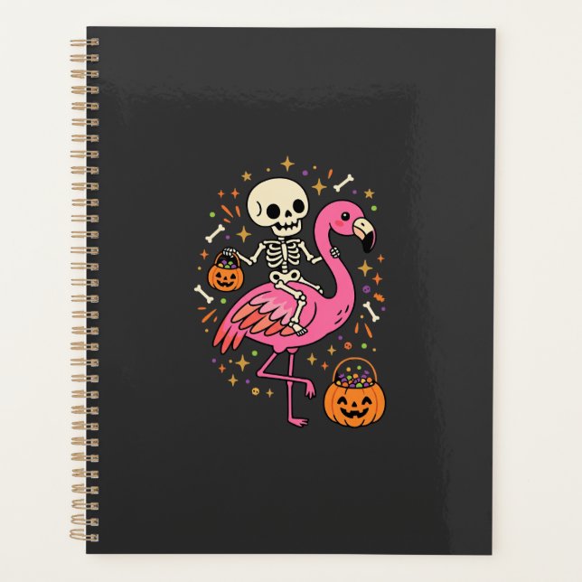 Halloween Flamingo Skelett Candy Eimer Vektor De Planer (Vorderseite)