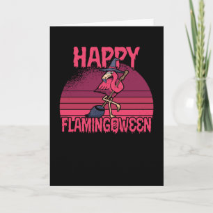 Halloween Flamingoween Witz Broom Retro Karte