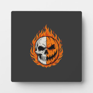 Halloween Flammender Totenschädel Kürbis gespalten Fotoplatte