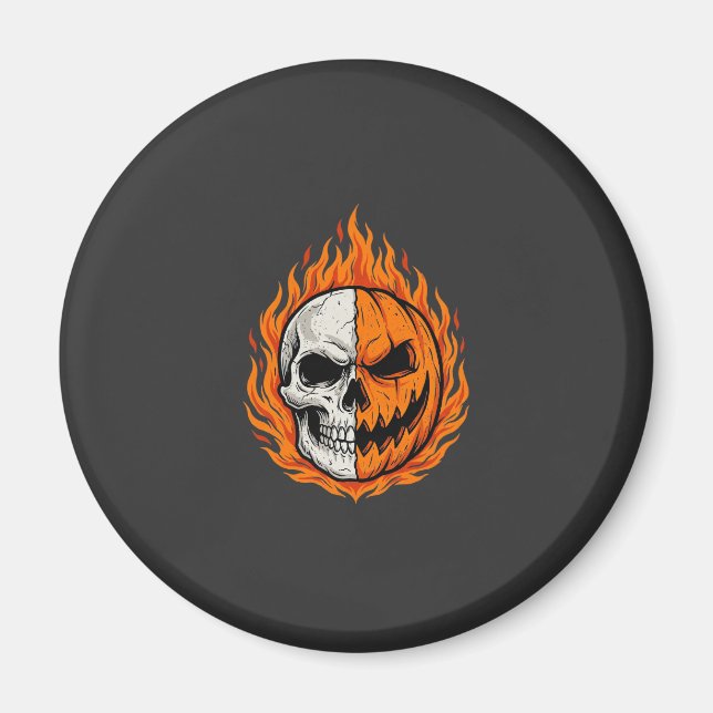Halloween Flammender Totenschädel Kürbis gespalten Magnet (Vorne)