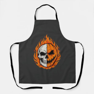 Halloween Flammender Totenschädel Kürbis gespalten Schürze
