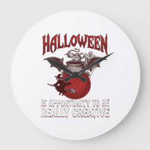 Halloween Fledermaus-geflügelter Kessel fliegende Große Wanduhr