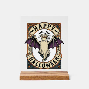 Halloween-Fledermaus-Geist Vintage-Stich-Shirt_1 Acrylschild