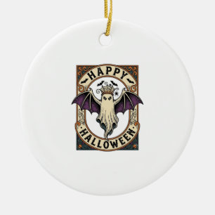 Halloween-Fledermaus-Geist Vintage-Stich-Shirt_1 Keramik Ornament