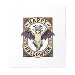 Halloween-Fledermaus-Geist Vintage-Stich-Shirt_1 Notizblock