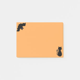 Halloween-Fledermaus und schwarze Katze auf Orange Post-it Klebezettel