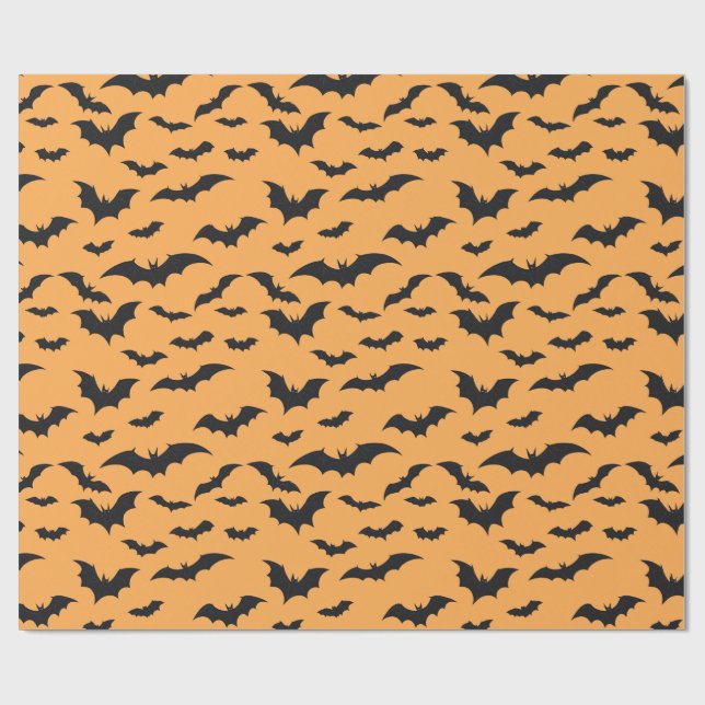 Halloween-Fledermäuse im orangen Hintergrund Geschenkpapier (Flach)