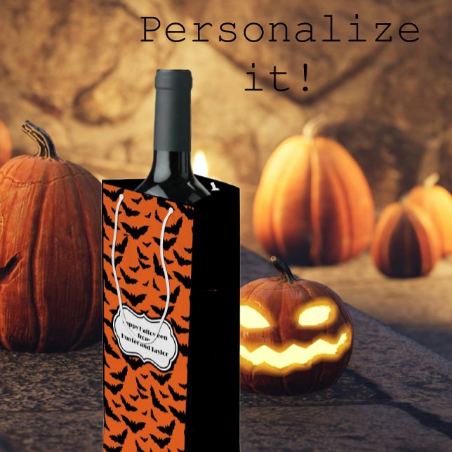 Halloween-Fledermäuse, individuell auf Schwarz und Geschenktüte Für Weinflaschen (Personalize these wine bags for 
extra special Halloween gifts.)
