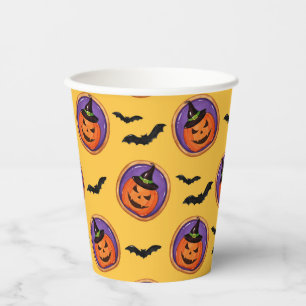 Halloween-Fledermäuse & Jack-O-Lantern-Gelbpapierk Pappbecher