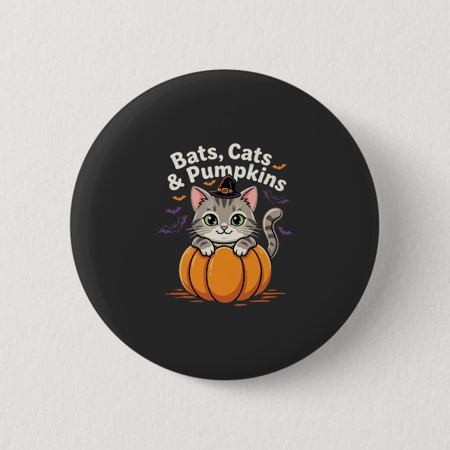 Halloween Fledermäuse Katzen und Kürbisse Süße Kät Button (Vorderseite)