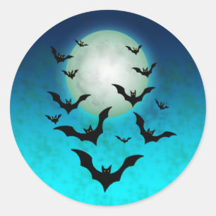 Halloween-Fledermäuse mit Mond Runder Aufkleber