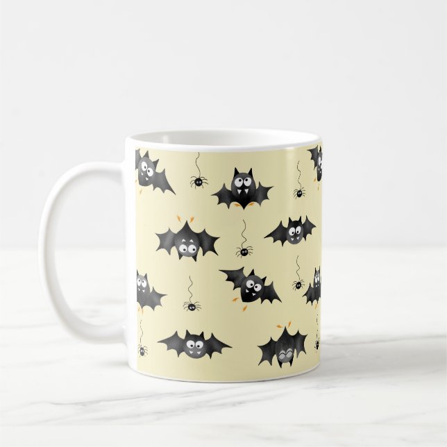 Halloween-Fledermäuse und Dangling-Spinnen-Tasse Kaffeetasse (Links)