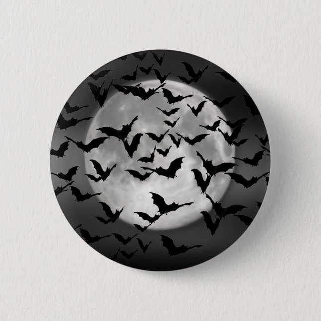 Halloween-Fledermäuse und Vollmond Button (Vorderseite)