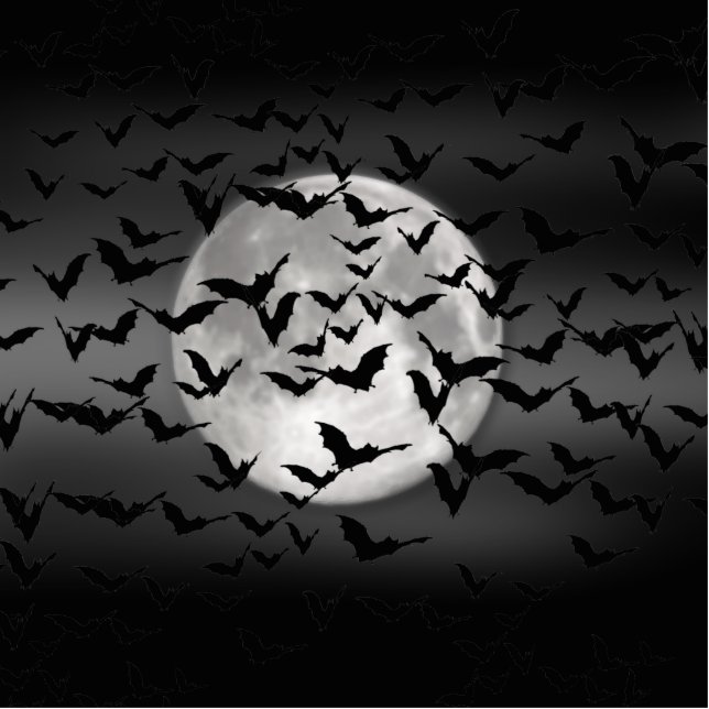 Halloween-Fledermäuse und Vollmond Freistehende Fotoskulptur (Vorne)