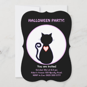 Halloween fliegende Hexe & schwarze Katze Einladung