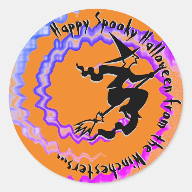 Halloween fliegender Hexenzauber Sondertext Spaß Runder Aufkleber (Vorderseite)